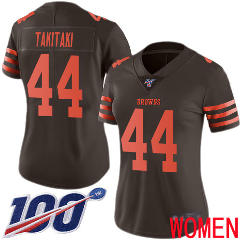 Cleveland Browns Sione Takitaki Women Brown Limited Jersey #44 NFL Football 100th Season Rush Vapor Untouchable